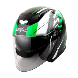 1STORM Motorcycle Open FACE Helmet Scooter Classical Knight Bike Dual Lens/Sun Visor Racing Green