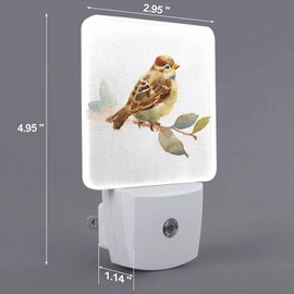 Chrobak LED Night Light Plug into Wall with Dusk to Dawn Light Sensor White Energy Efficient Baby Sparrow Bird Nightlight for Bedroom Bathroom Hallway Living Room Kitchen