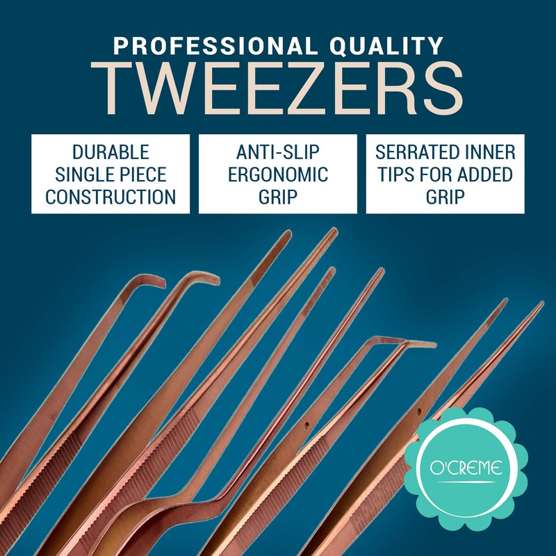 O'Creme Set of Culinary Tweezer Tongs Offset, Straight and Curved,