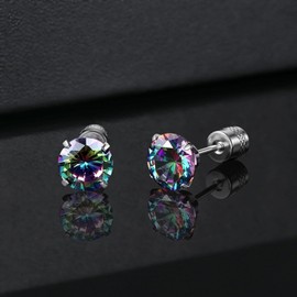 ORAZIO G23 Implant Grade Titanium Piercing Screw Back Earrings 20G Pure Titanium Post 5A Cubic Zirconia Titanium Earrings Studs for Women Men Double Sided Piercing Sleeper Stud Jewelry, Titanium