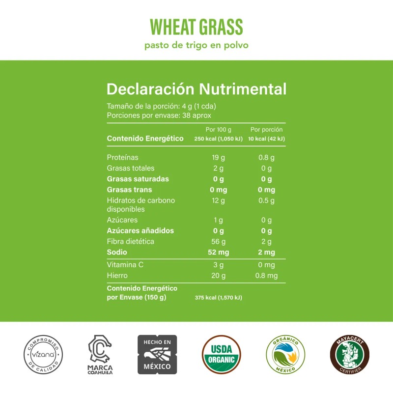 Pasto De Trigo Orgánico En Polvo 150g Vizana Nutrition