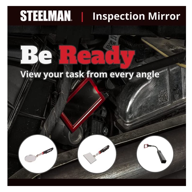 Steelman 18-inch Lighted Inspection Mirror Tool, Flexible Shaft with Thumb