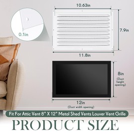 Yaocom 2 Pcs 12 x 8 Inch Aluminum Attic Vents Metal Gable Wall Shed Vent with Screen Mesh Square Louver Grille for Exterior Door House Attic Garage Ceiling