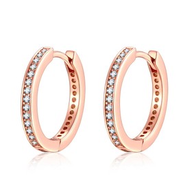 Qings 925 Sterling Silver Earrings, Rose Gold Small Hoop Stud Earrings with Cubic Zirconia Simulated Diamond Gifts for Lady women Girls