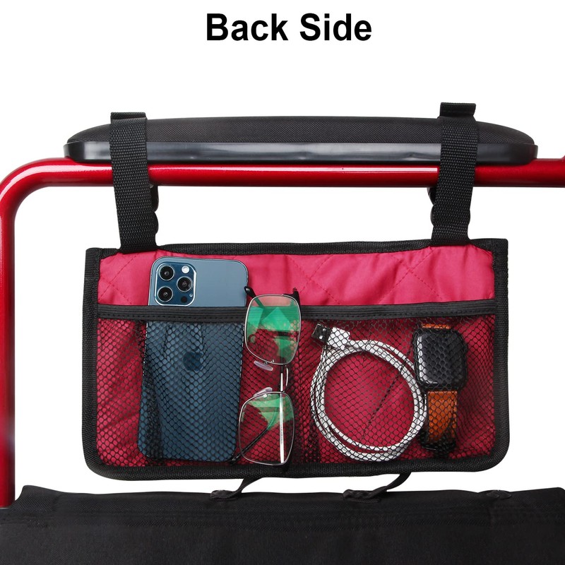 Wheelchair Side Organizer Storage Bag Armrest Pouch with Cup Holder