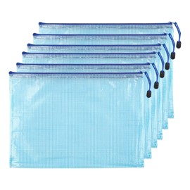 Skweawert 6 Pcs 16.93" x 12.01" A3 Sizes Mesh Zipper Pouch Bags, Mesh Bags with Zipper，Waterproof Clear document pouch for Organization Puzzles Travel, Office, Classroom Organization, A3 Blue