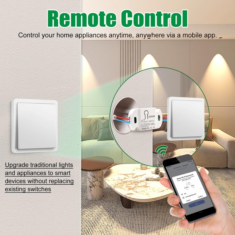 DEWIN 10A Smart WiFi Wireless Light Switch, 1PC WiFi Remote