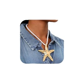 Toar Xdhc Starfish Necklace For Women Gold Silver Dainty Trendy Summer Beach Pendant Jewelry (Big gold)