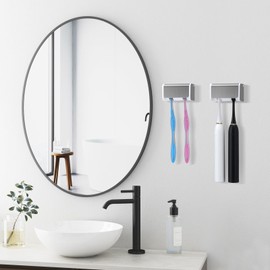 PARKMANI 2 PCS Toothbrush Holders Wall Mounted with Cover, Electric Tooth Brushing Holder for Bathroom, 2 Slots Self Adhesive Toothbrush Organizer for Family, Kids (2, Brushed Silver)