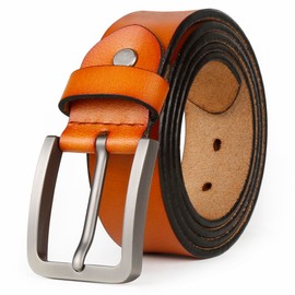 JingHao A18 Mens Dress Belt pin buckle Mens Belts Genuine Leather Belt All Size S-6XL (M 31"-33" Length 110cm, Brown)