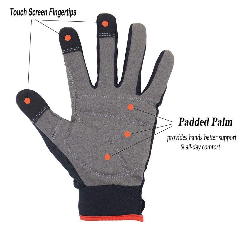Handlandy Mens Work Gloves Touch screen, Synthetic Leather Utility Breathable