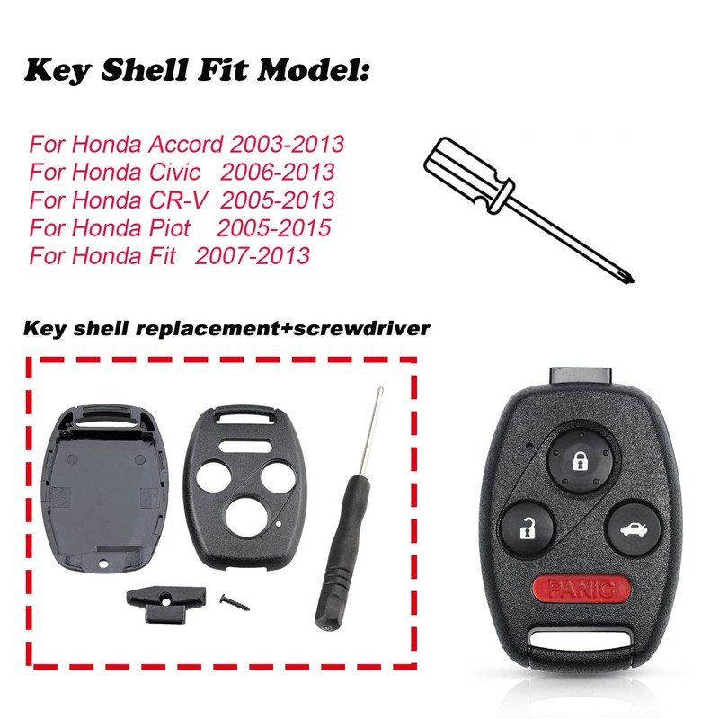 Car Key Replacement for Honda Shell 2003-2012 Accord / 2006-2013