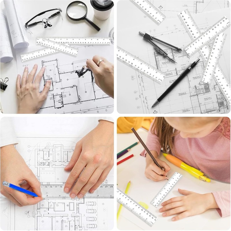 6 Pack Plastic Ruler Set, 30cm Ruler, 20cm 15cm Sizes