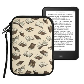 kwmobile Case for eReaders – Neoprene Case Cover Books and Pages Beige Brown Gold – 17 x 12 x 2 cm Inner Dimensions