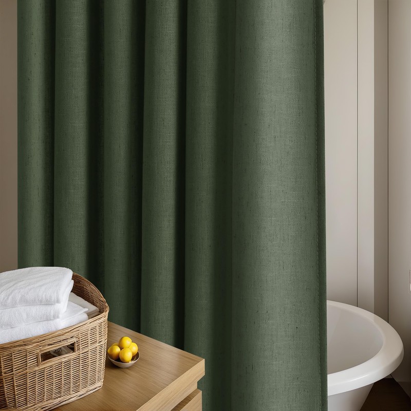 Olive Green Extra Long Linen 84 Inch Shower Curtain Bath