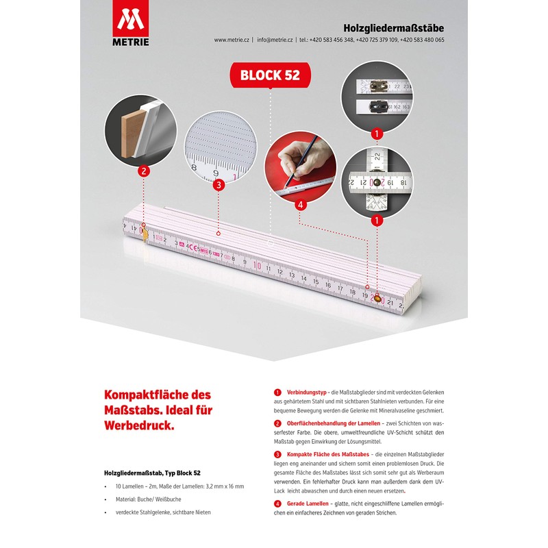 Metrie BL52 Folding Rule, Duplex Scale, 2 Metres, Colourful, pink