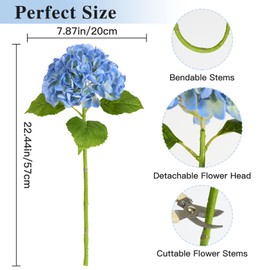 Nubry 22.44In Blue Hydrangea Artificial Flowers,4Pcs Latex Faux Real Touch Large Hydrangea Flowers with Long Stems & Leaves for Home Office Decor Wedding Party Arrangements(Blue)