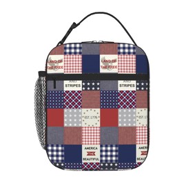 VIELEGELD 4th of July Lunch Bag, Reusable Insulated Lunch Box Back to School Gift Meal Tote for Kids Women Men Cooler Bag, Durability of Lunch Tote for Work School Picnic, American Patriotic