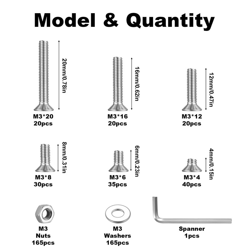 496 Piece M3 Screws Set, M3 Countersunk Screws Set, Flat