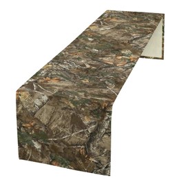 Forest Camouflage Table Runner, Camo Conifer Oak Branches Leaves Military Hunting Mossy Lodge Country Camp Cabin Theme Dinner Table Runner for Home Kitchen Dining Table Decoration 13"x36"