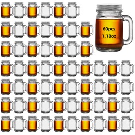 eispap 2 Pcs Mini Mason Jar with Handles,1.7oz/50ml,Premium Shot Glasses with Leakproof Lids for Drink,Dessert,Condiments,Jams,Candle,Craft (2)