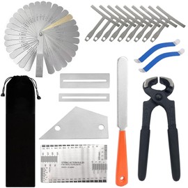 TUOREN Guitar Luthier Fret Repair Setup Tool Kit Include Fret Puller Plier, Crowning File, Fret Rocker, String Action Understring Radius Gauge, Feeler Gauge, Fingerboard Guards, String Spreaders