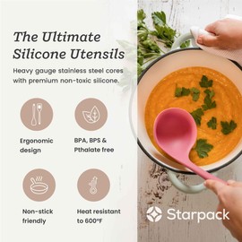 Starpack 'Like a Boss' XL Premium Silicone Cooking Utensils Set (6 Pcs) - Heat Resistant Kitchen Utensils 600°F - Non-Stick Silicone Utensil Set - Large Kitchen Utensils Set for Cooking & Serving