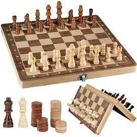 34 cm Chess Game Magnetic Wood, Backgammon, 3-in-1 Chess Game Wood High Quality, Chess Board Wood High Quality, Chess, Tavla Turkish Wood, Chess Game Foldable for Children Adults Party Travel
