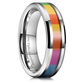 King Will Tungsten Carbide Wedding Band for Men - 6mm Silver High Polished Inlay Rainbow Sticker Rings for Weddding Engagement Comfort Fit 11