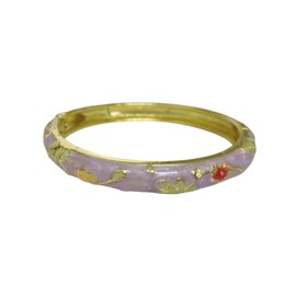 BlingNook Cloisonne Bracelet For Women, Chunky Bangle Trendy Cute Flower Enamel Bangles Multi Tone Engraved Cuff Gold Plated Bracelets Stackable Wife Jewelry Friendship Gift (Light Purple, One Size)