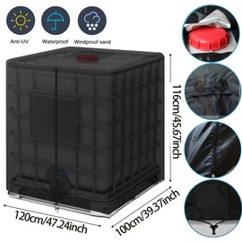 CSPone IBC Tank Cover 420D Container Cover Water Tank Protective Cover UV Protection with Zip and Drawstring