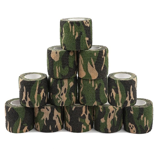 12 Pack Self Adhesive Bandage Wrap, Camouflage Cohesive Tape