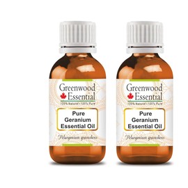 Greenwood Essential Pure Geranium Essential Oil (Pelargonium graveolens) Steam Distilled 100ml X 2 (6.76 oz)