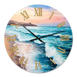 Designart 'Pastel Purple Marine Sunset By Ocean Beach' - 16 in. high, 16 In. Wide