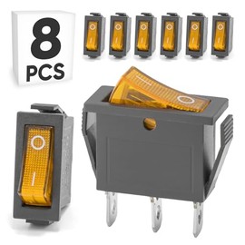 8-Pack Rocker Toggle Switch with Yellow Light 12V DC ON/Off SPST 3Pin Heavy Duty Boat Switches for Home Auto Car Marine Boat KCD3-101 - Yellow