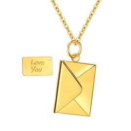 Aroncent Envelope Love Letter Necklace: Stainless Steel Locket Pendant with Love You Message for Women - Romantic Sentimental Jewelry Gift for Her - Gold