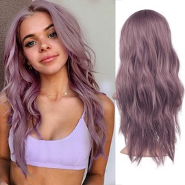 FESHFEN Long Purple Wigs for Women 22 inch Curly Wave Full Wig Middle Parting Wigs Natural Looking Synthetic Wig Extensions for Daily Cosplay