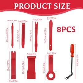 8PCS Set Car Trim Removal Tool Kit, Including Panel, Radio Trim Removal Tool, Car Trim Removal Tool is Suitable for Instrument Panel, etc., Red Pry Plate with Ziplock Bag