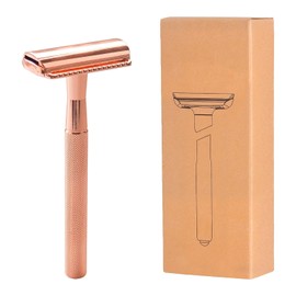 Metal Safety Razor for Women & Men, Double Edge Reusable Manual Shaving with Non Slip, Eco Friendly Zero Waste Plastic Free Razor for Smooth Close Shave on Legs Body Face No Blade Included(Rose Gold)