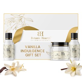 Set de regalo con aroma a vainilla de 3 exfoliantes corporales de 5,4 fl oz, gel de baño hidratante de 3,4 fl oz y loción corporal nutritiva de 3,4 fl oz Piel perfectamente hidratada, suave, ideal