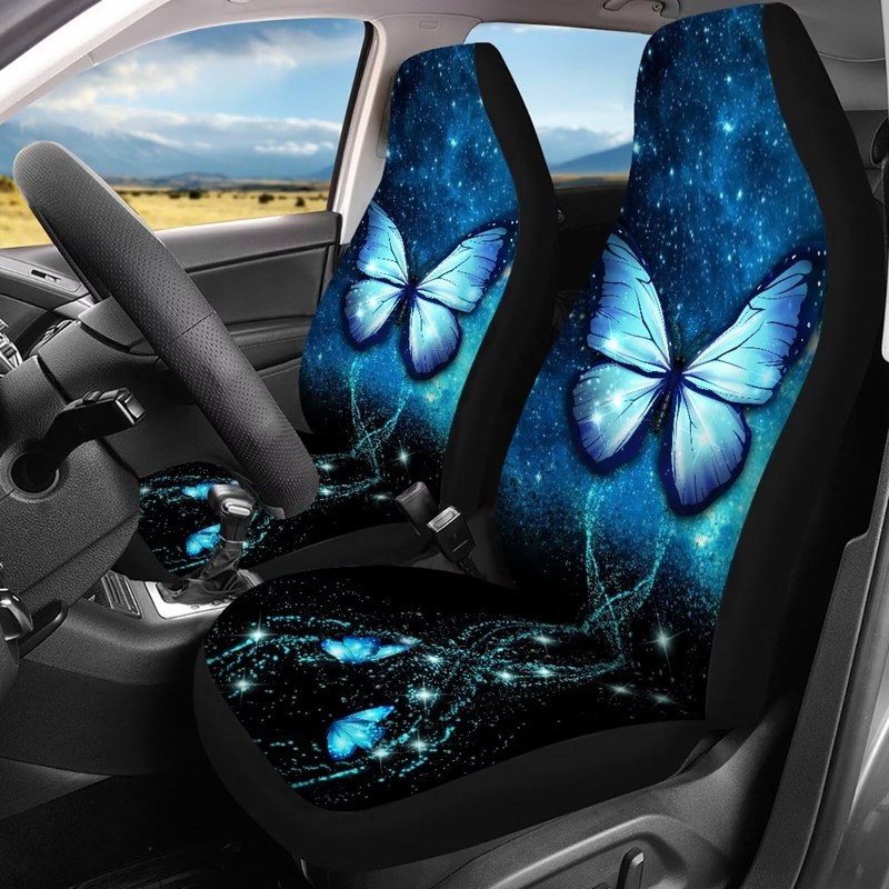 Howilath Blue Galaxy Butterfly Printed Car Seat Covers Full Set