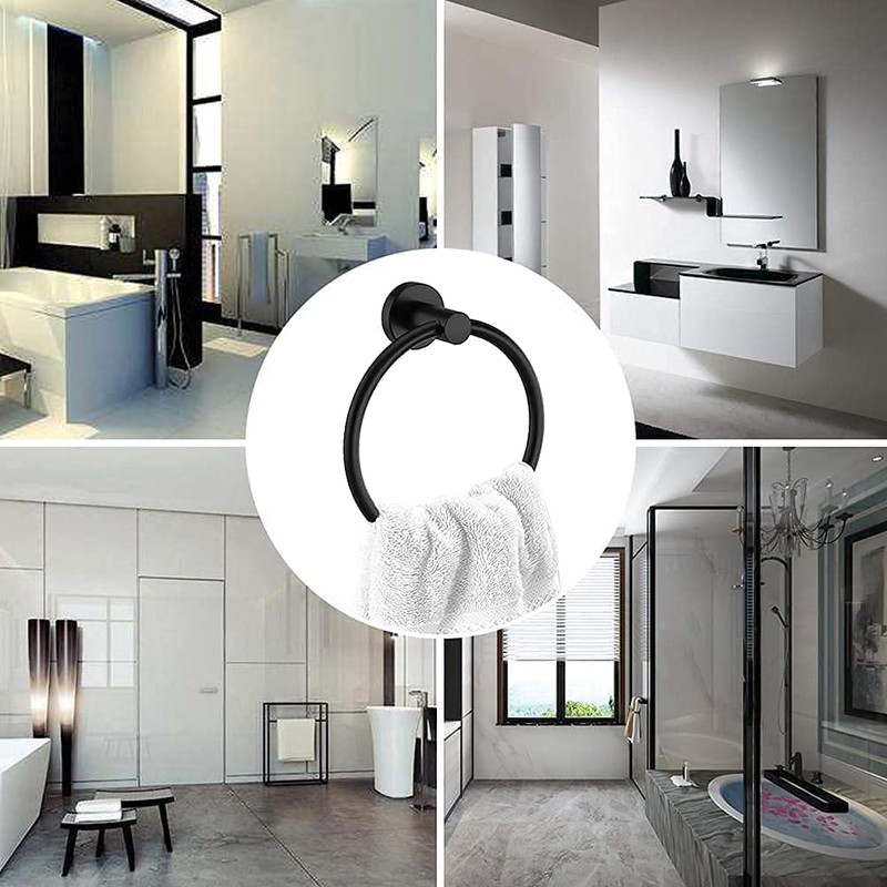 WEIKO Matte Black Towel Ring, Bathroom Hand Towel Holder Round