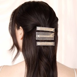 Ettika Gold Tone Plated Barrette for Women | Hair Accessory | 3" Disco Doll Crystal Barrette Set of 3 in Gold Tone