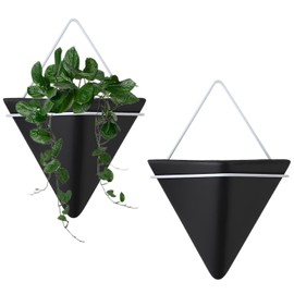 2 x Hanging Flower Pot, Flower Pot, Wall Decoration, Wall Vase Ceramic White, Wall Planter with Three Corners, Hanging Planters Made of Ceramic, Geometric Wall Planters