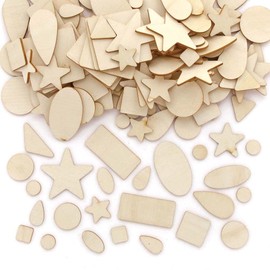 Baker Ross FE626 Assorted Wooden Craft Shapes - Pack of 180, Craft Embellishments, Craft Supplies for Kids