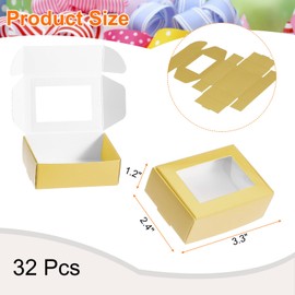 sourcing map 32Pcs Soap Packaging Boxes 2.4x3.3x1.2 Inch Kraft Soap Box with Window Mini Soap Present Treat Gift Box for Bakery Candy Packaging Jewelry Display (Rectangle, Gold Tone)