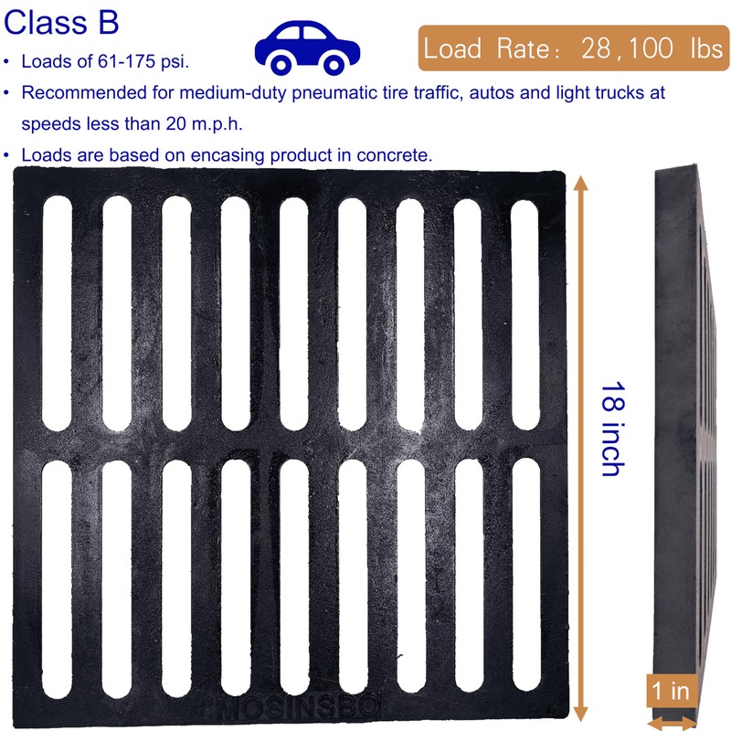 DuuMuut Cast Iron Drain Grate, 18x18 Outdoor Drain Cover, B