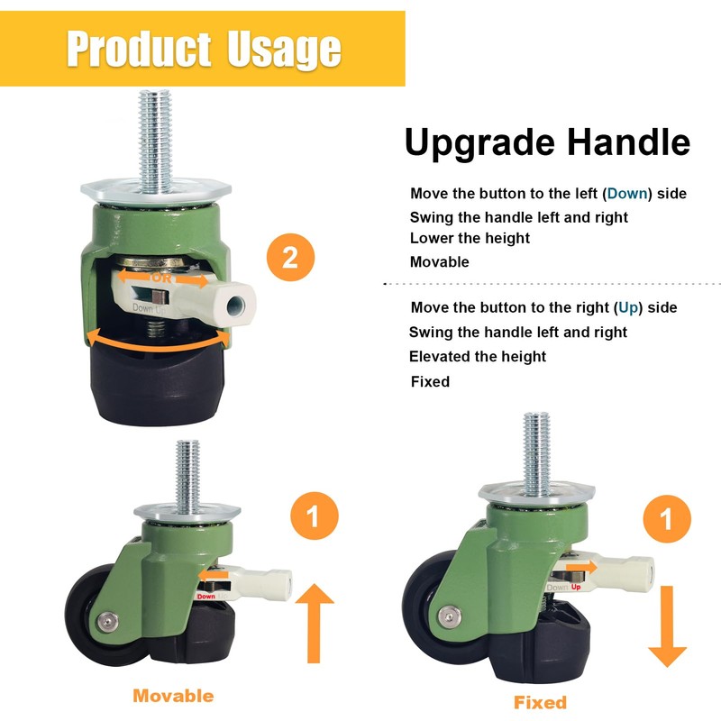 Stem Leveling Casters Wheel with Ratchet Handle Set of 4
