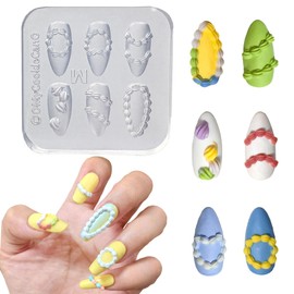 3D Silicone Nail Molds with 6 Patterns Cream Chain Embossing Pattern Design Reusable Manicure Template for DIY Resin Gel Nails Nail Decoration for Women