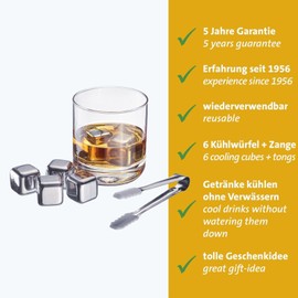 Westmark Cosmo Stainless Steel Cooling Cubes - Reusable Ice Cubes with Tongs, Ideal for Cold Drinks, Cool Without Watering Up, Practical Cooling Stones - Rustproof, 7 Pieces